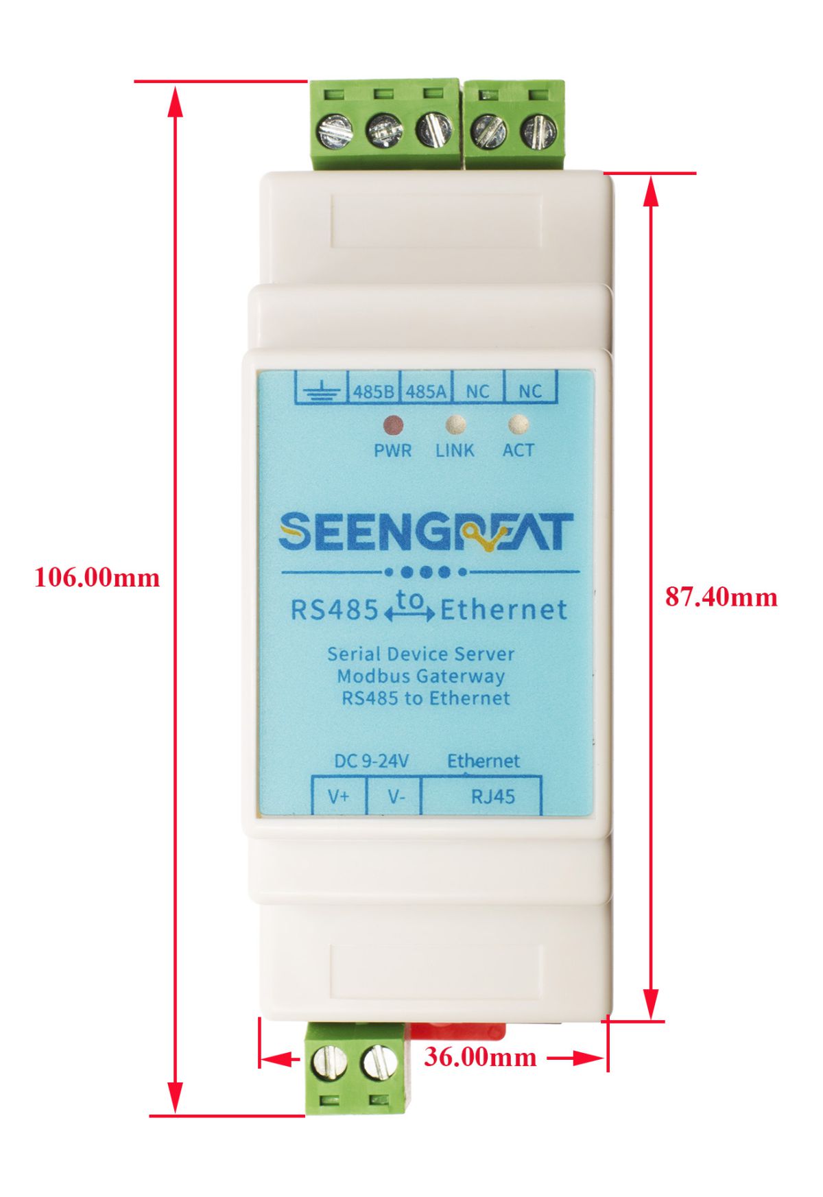 RS485 To RJ45 Ethernet Rail Industrial Serial Server