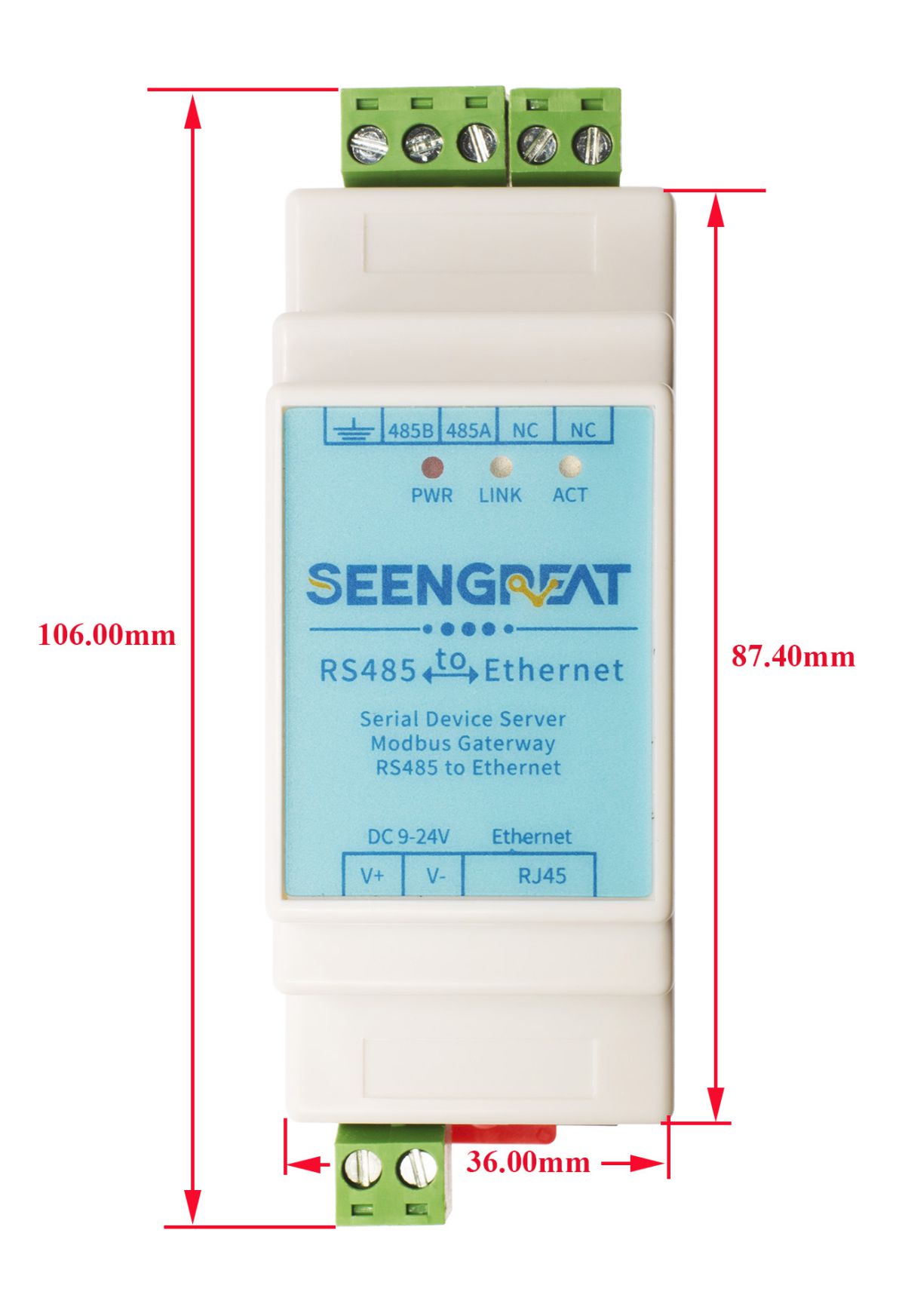 Convertisseur RS485 Vers Ethernet - Serveur Série Industriel - Gateway Modbus/MQTT - Alim 9-24V - Rail DIN