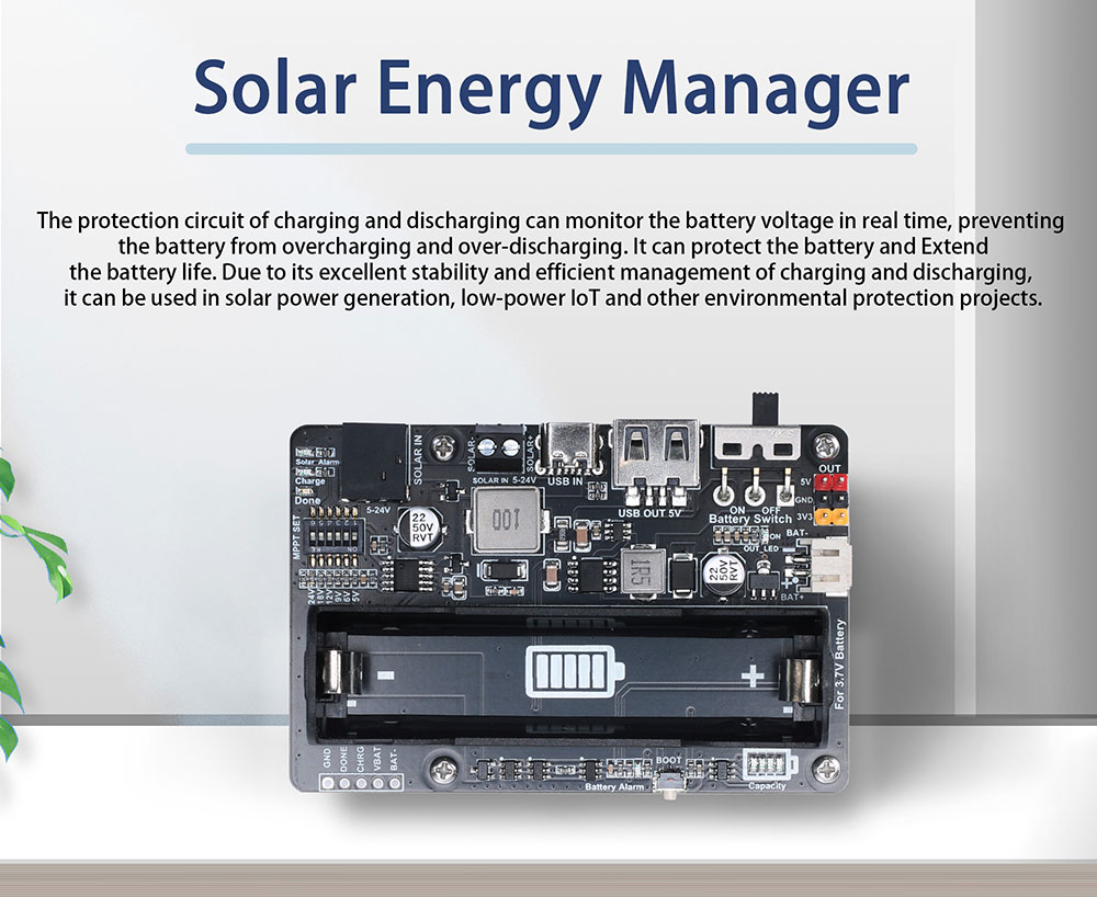 Contrôleur Solaire MPPT Solar Energy Manager - Pour Panneaux 5V-24V Et Batterie 3.7V 18650 - Ports USB/DC-044/KF128L-2P - Compatible Raspberry Pi