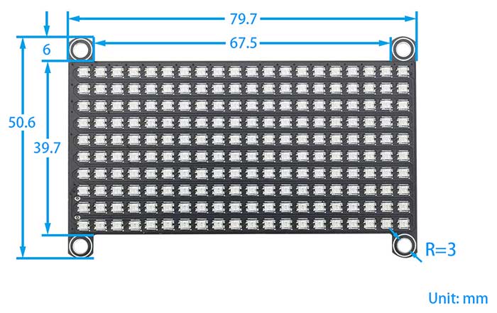 Pico RGB Matrix Display Panel Expansion S1 Dimensions