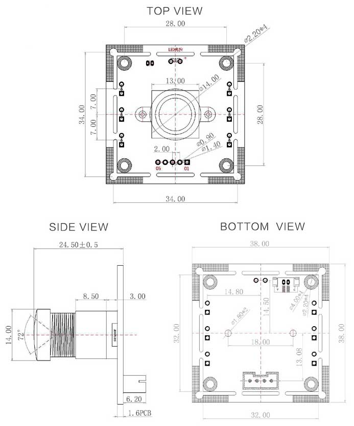 OV9732 U1M 72 Dimensions diagram