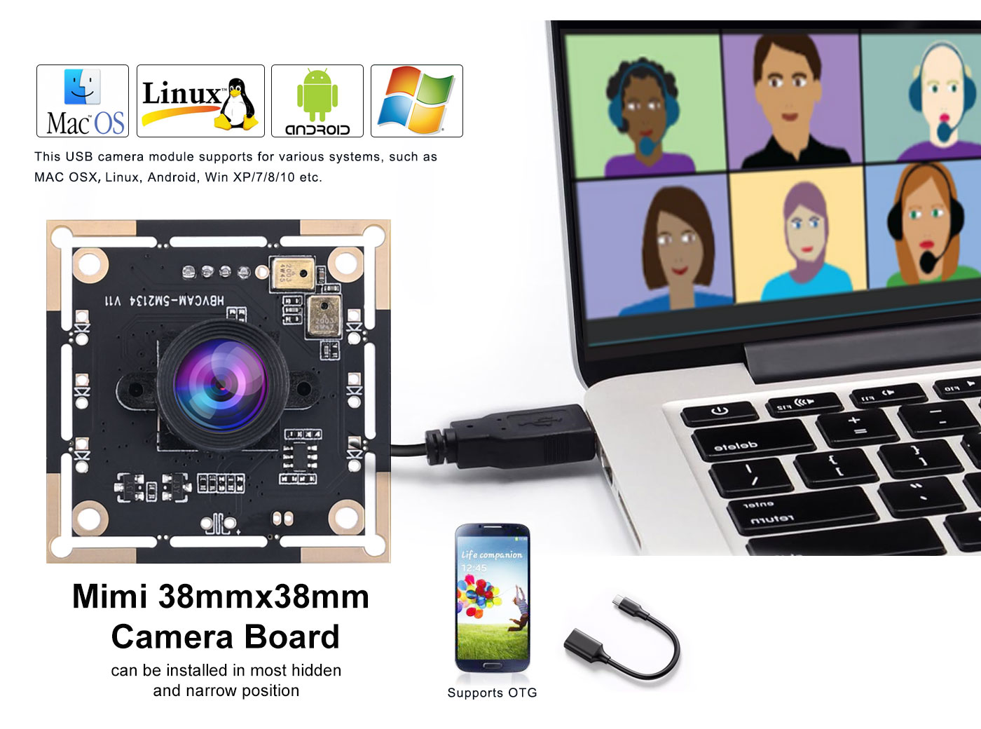 Module Caméra USB 5MP HBV-1825 FF – Compatible Win/Mac/Linux/Android, Champ 60°, Plug & Play, Pour Projets DIY Et Industriels