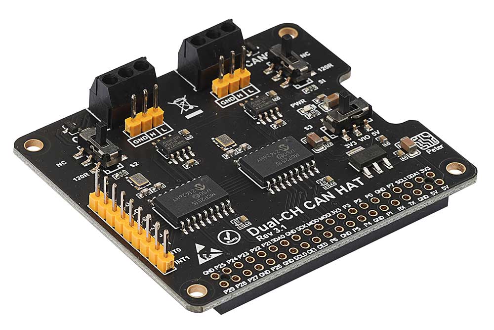 2 Channel CAN HAT for Raspberry Pi, Dual Chips Solution, Dual Chips