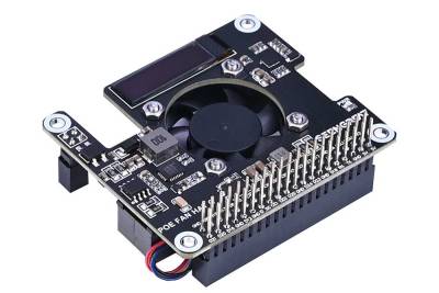 Power Over Ethernet HAT for Raspberry Pi 5 with OLED Display and Fan