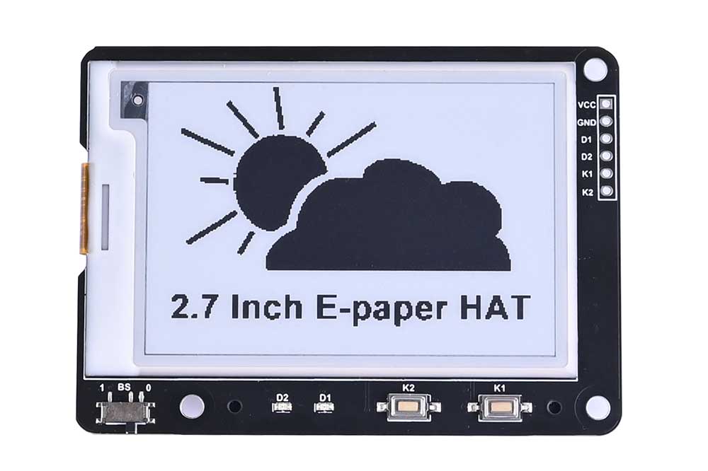 2.7inch E-Paper Display Module HAT, 264x176, Fits Raspberry Pi