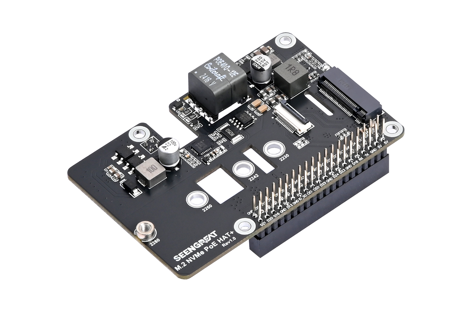 Raspberry Pi 5 NVMe Protocol M.2 SSD Interface with PoE Expansion Board (Raspberry Pi HAT+ Protocol)