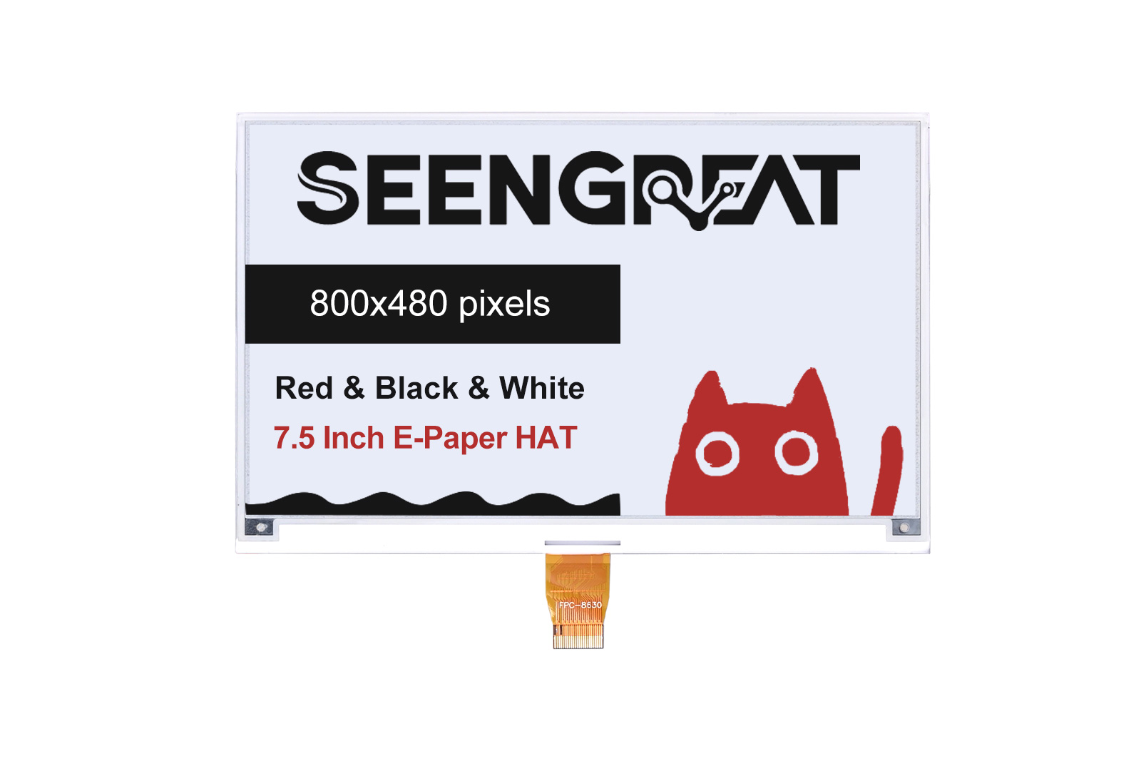 7.5inch E-Paper RBW, 800x480 Tri-Color (Red Black White) SPI E-Ink Screen