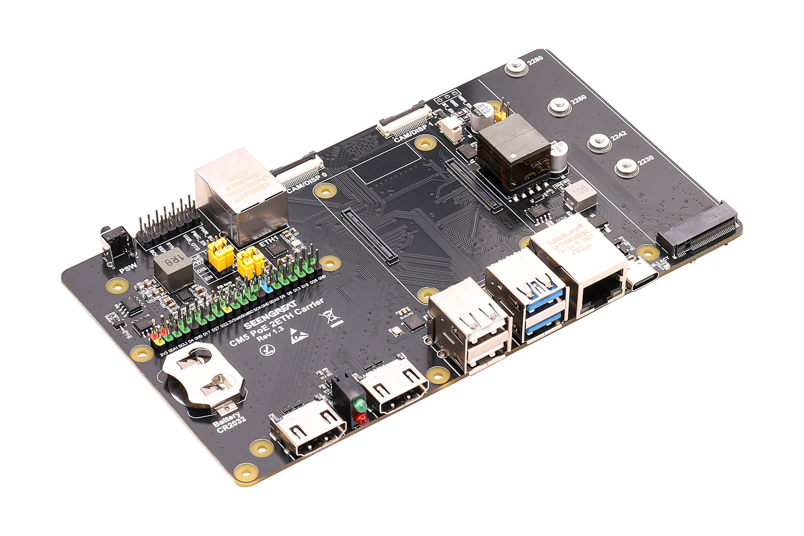 CM5 PoE 2ETH Carrier – Dual Gigabit PoE Carrier Board for Raspberry Pi CM5