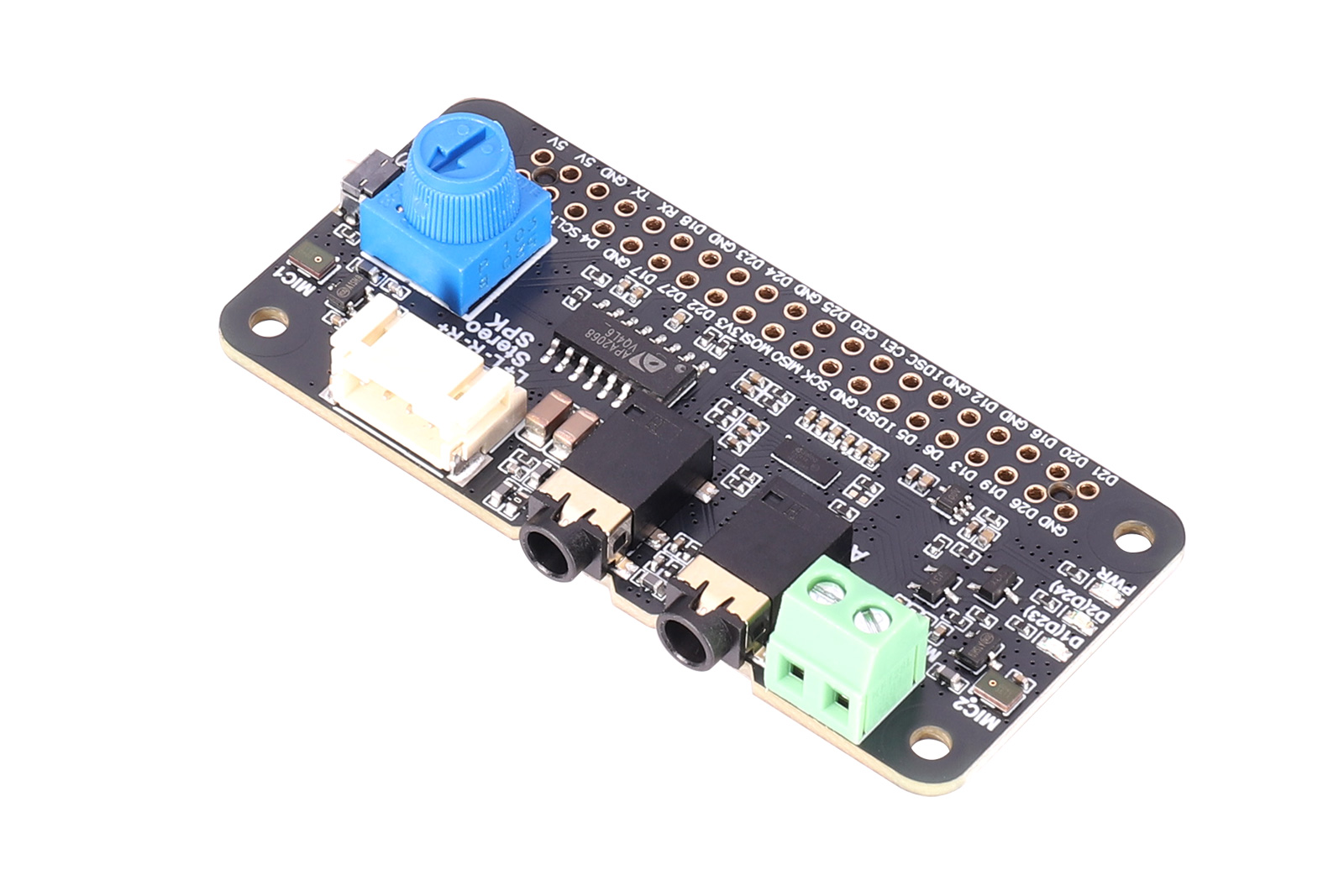 DA7212 Audio Codec HAT – I2S Hi-Fi Sound Card with Dual Mic, AUX Input, and Speaker Outputs for Rasp