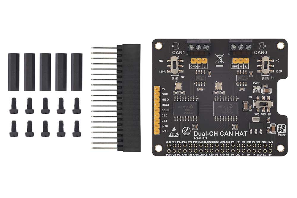 2 Channel CAN HAT for Raspberry Pi, Dual Chips Solution, Dual Chips