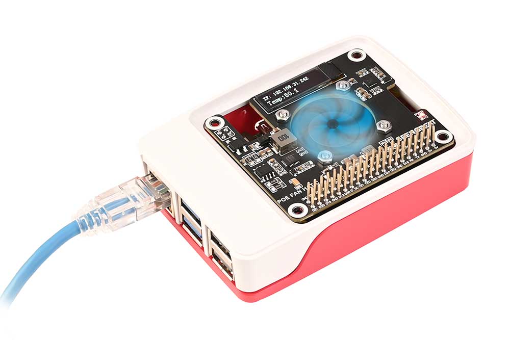 Power over Ethernet HAT for Raspberry Pi 5 with OLED Display and Fan POE HAT Module