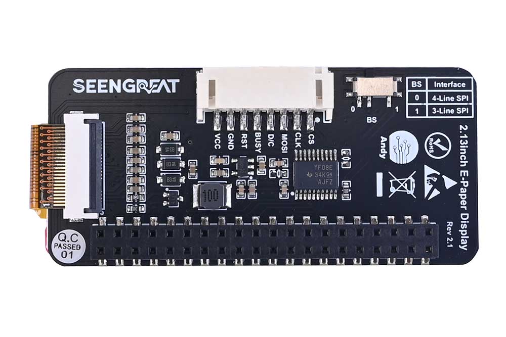 E-Ink Display HAT for Raspberry Pi 2.13inch 122x250 Global and Partial Refresh Monochrome E-Paper