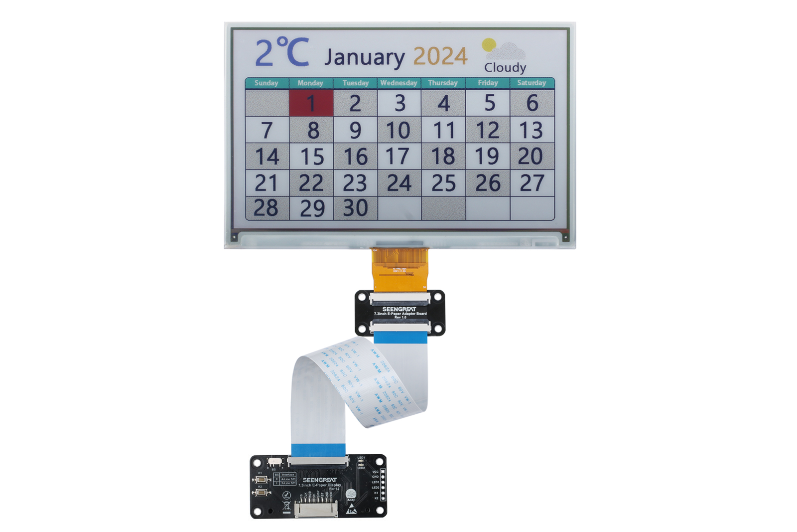 7.3inch E-Paper Display 7-Color E-Ink Display Module for Raspberry Pi, Arduino 800×480 Resolution