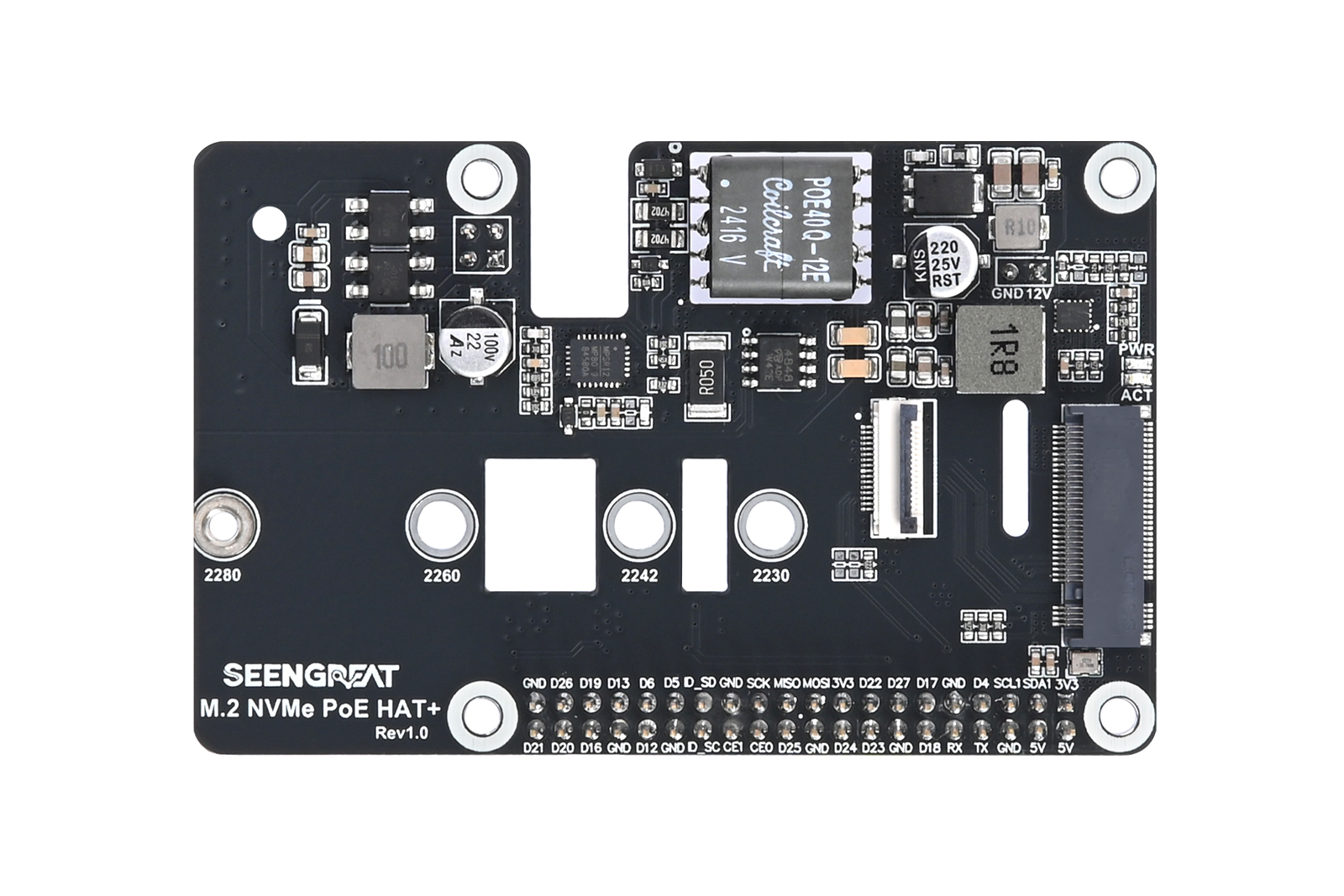 Raspberry Pi 5 NVMe Protocol M.2 SSD Interface with PoE Expansion Board (Raspberry Pi HAT+ Protocol)