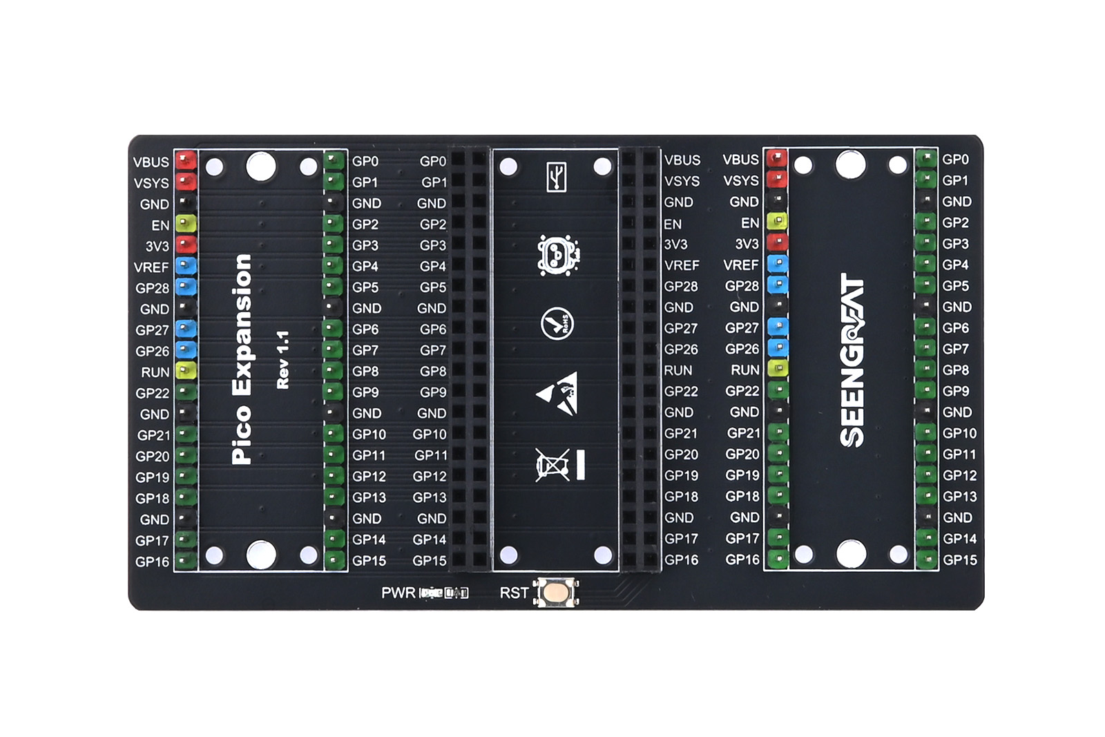 RPi Pico Expansion Board with Dual Headers and Reset Button