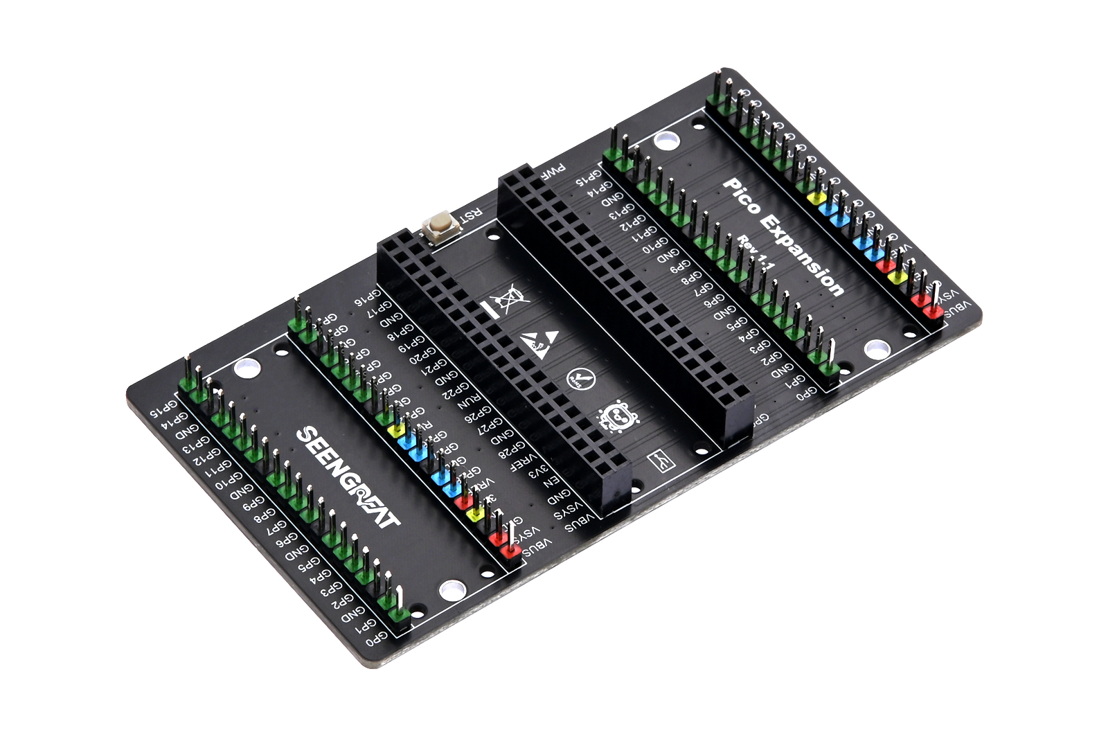 RPi Pico Expansion Board with Dual Headers and Reset Button