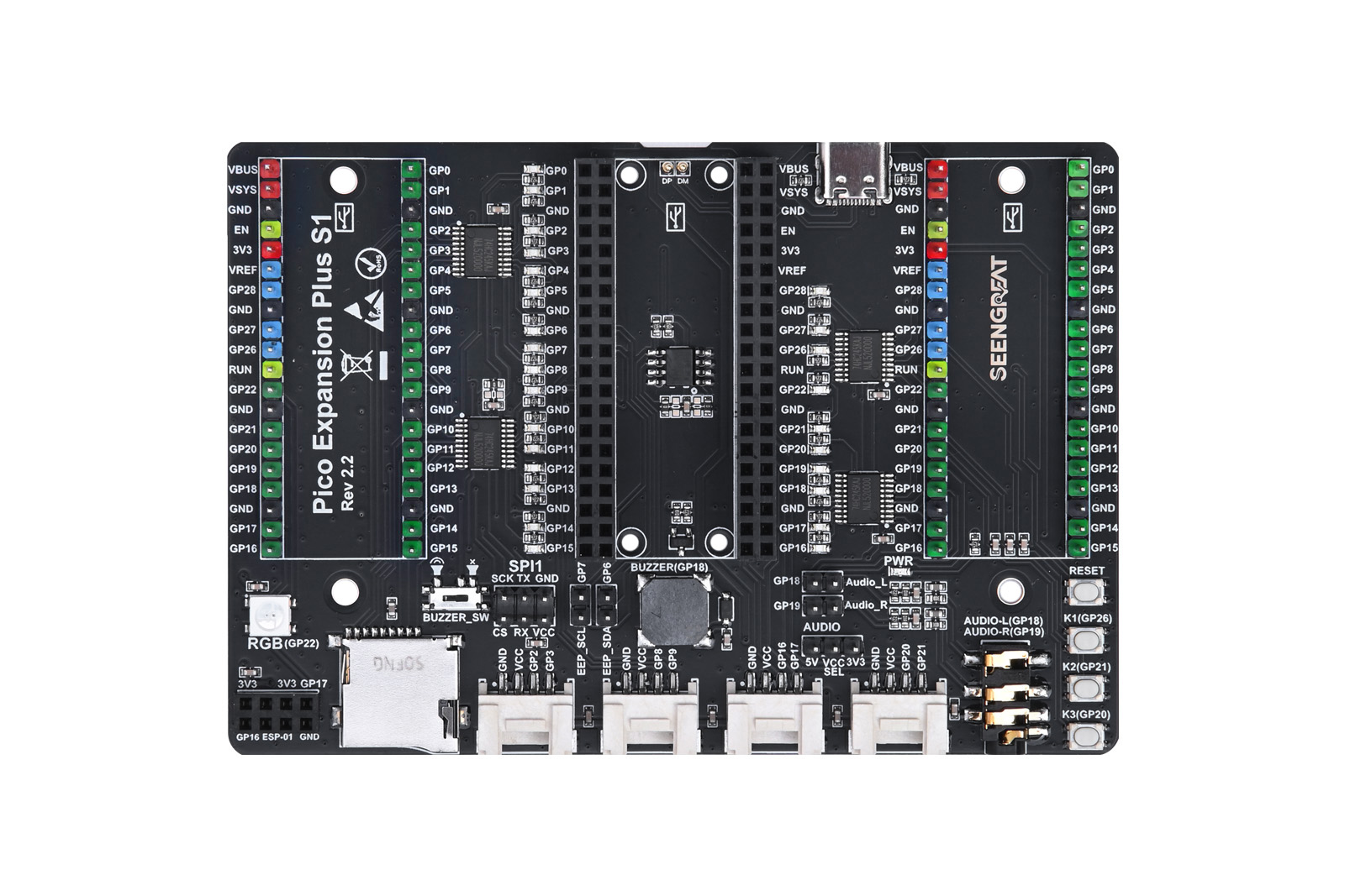 Raspberry Pi Pico Expansion Board, Dual GPIO Expander, Two Sets of Pins