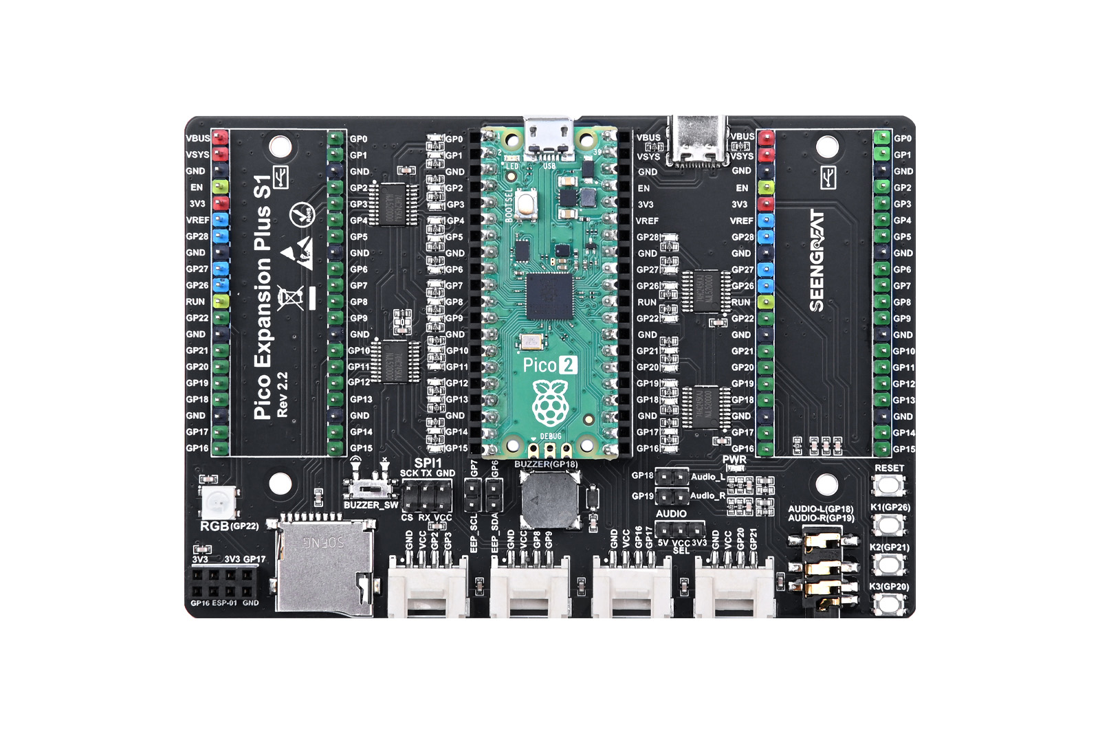 Raspberry Pi Pico Expansion Board, Dual GPIO Expander, Two Sets of Pins