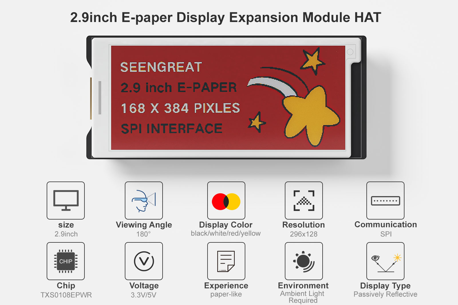 2.9-inch 4-color Ink Screen, Supporting Black, White, Yellow and Red 4 Color Display