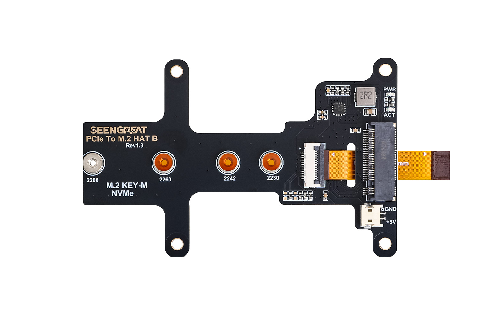 PCIe to M.2 HAT B Adapter Board for Raspberry Pi 5, High-speed Reading/Writing, Raspberry Pi 5 NVMe