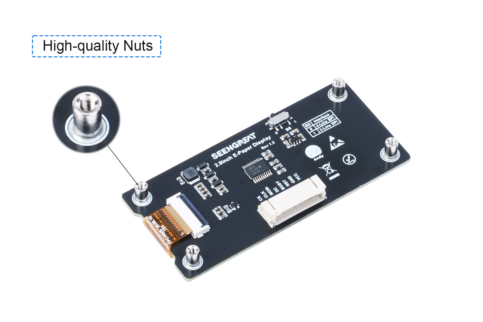 2.9-Inch 4-Color E-Paper Display - Black/White/Red/Yellow - 296x128 Resolution - SPI Interface