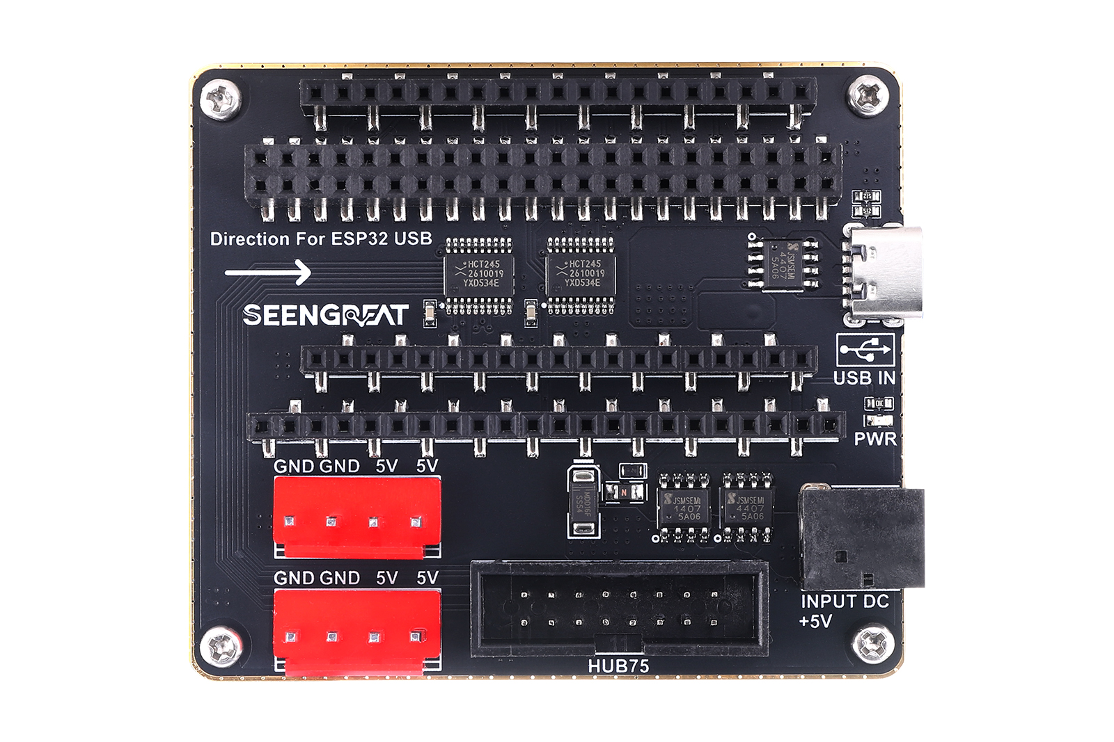 ESP32 RGB Matrix Panel Adapter Board, Dual Power Input (USB-C/DC Jack) HUB75 Interface Shield