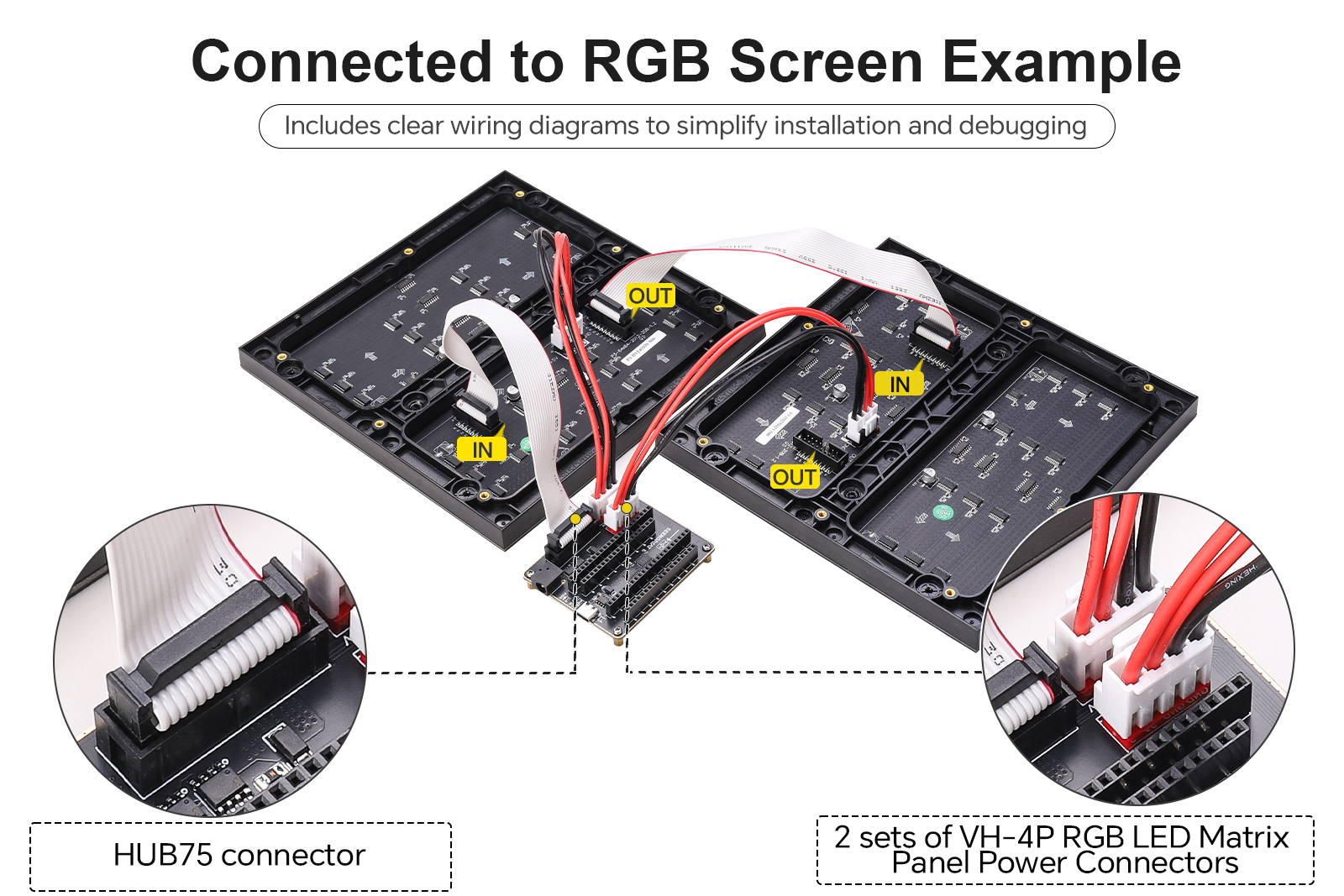 ESP32 RGB Matrix Panel Adapter Board, Dual Power Input (USB-C/DC Jack) HUB75 Interface Shield
