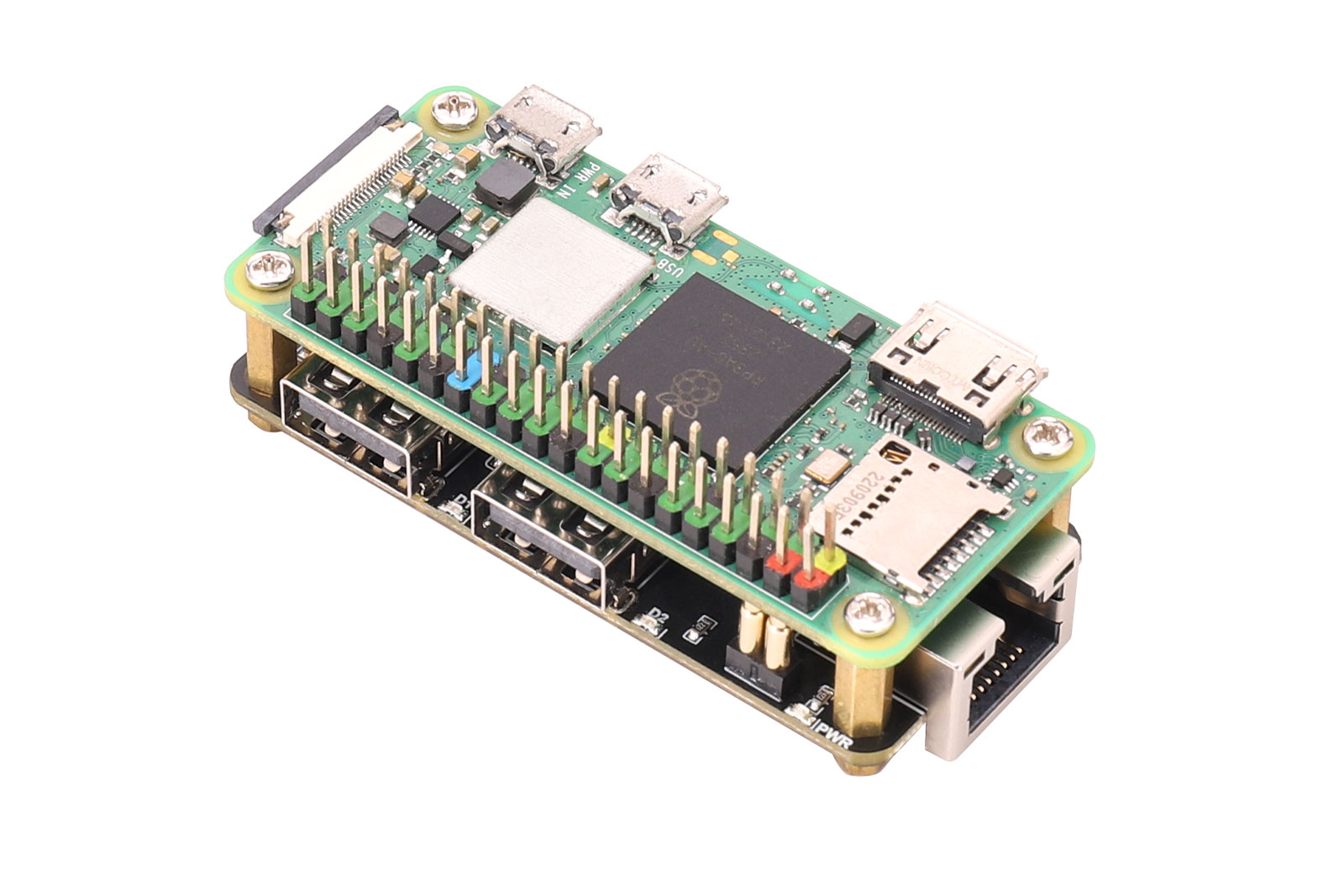 USB HUB ETH HAT (U3E100) for Raspberry Pi Zero, 3-Port USB 2.0 Hub + 10/100M Ethernet Adapter