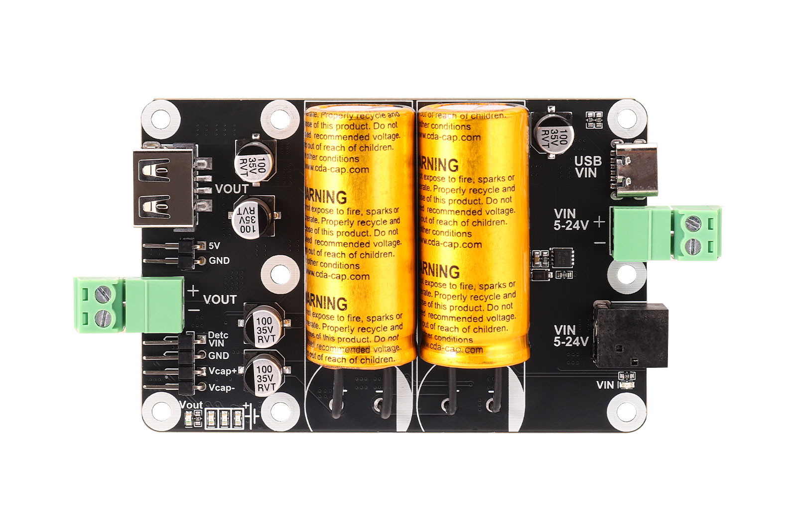 SCap UPS Board – Supercapacitor UPS Module, 5V Output, 5V–24V Input