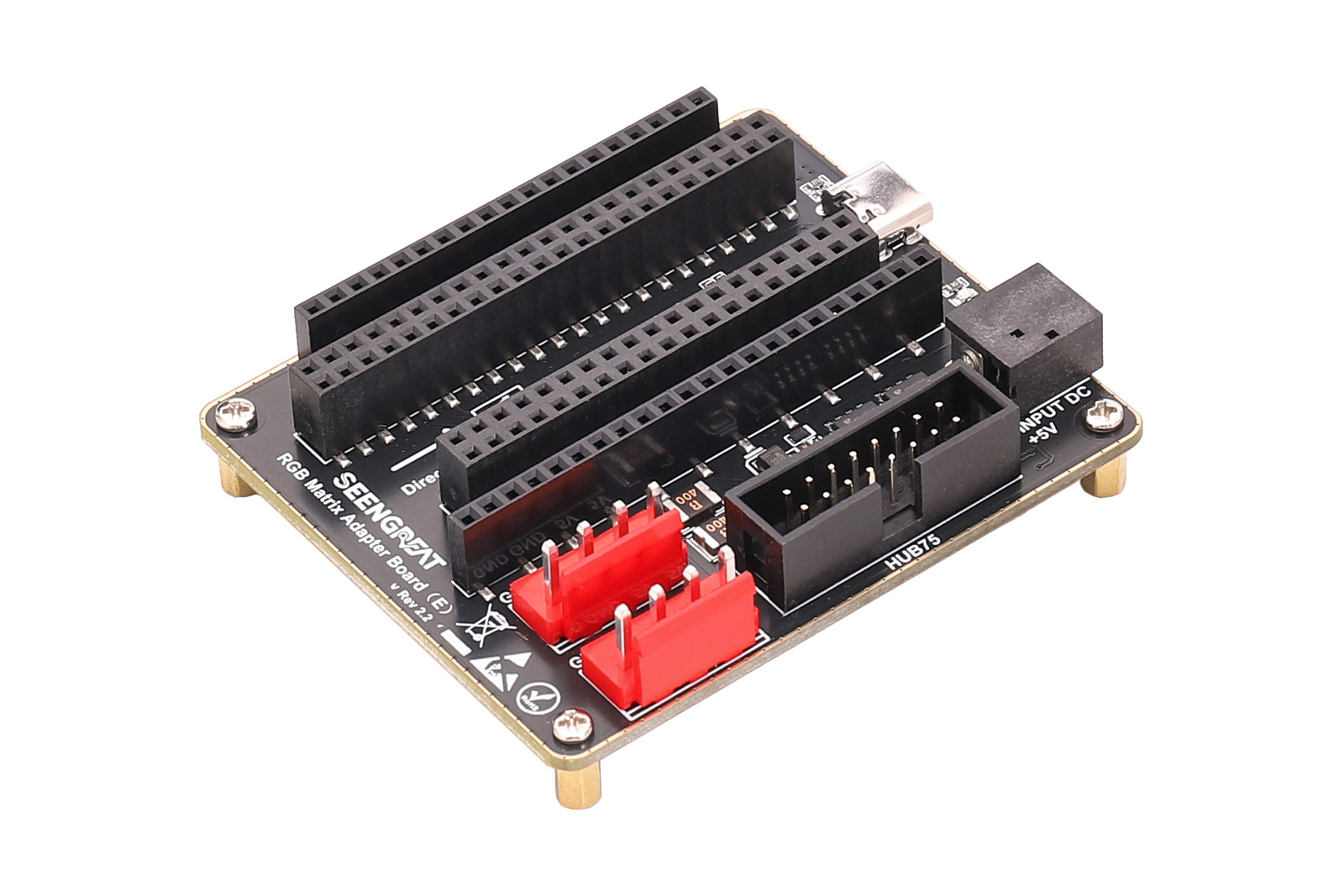 ESP32 RGB Matrix Panel Adapter Board, Dual Power Input (USB-C/DC Jack) HUB75 Interface Shield