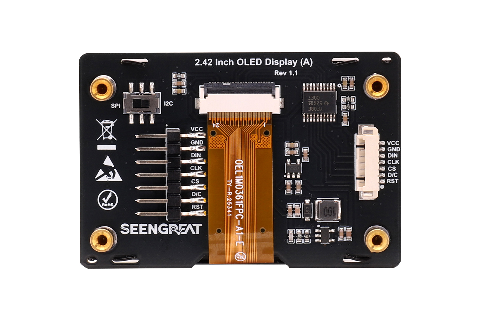 2.42 Inch OLED Display 128 x 64 Pixels Black and Yellow Supports SPI/ I2C Communication