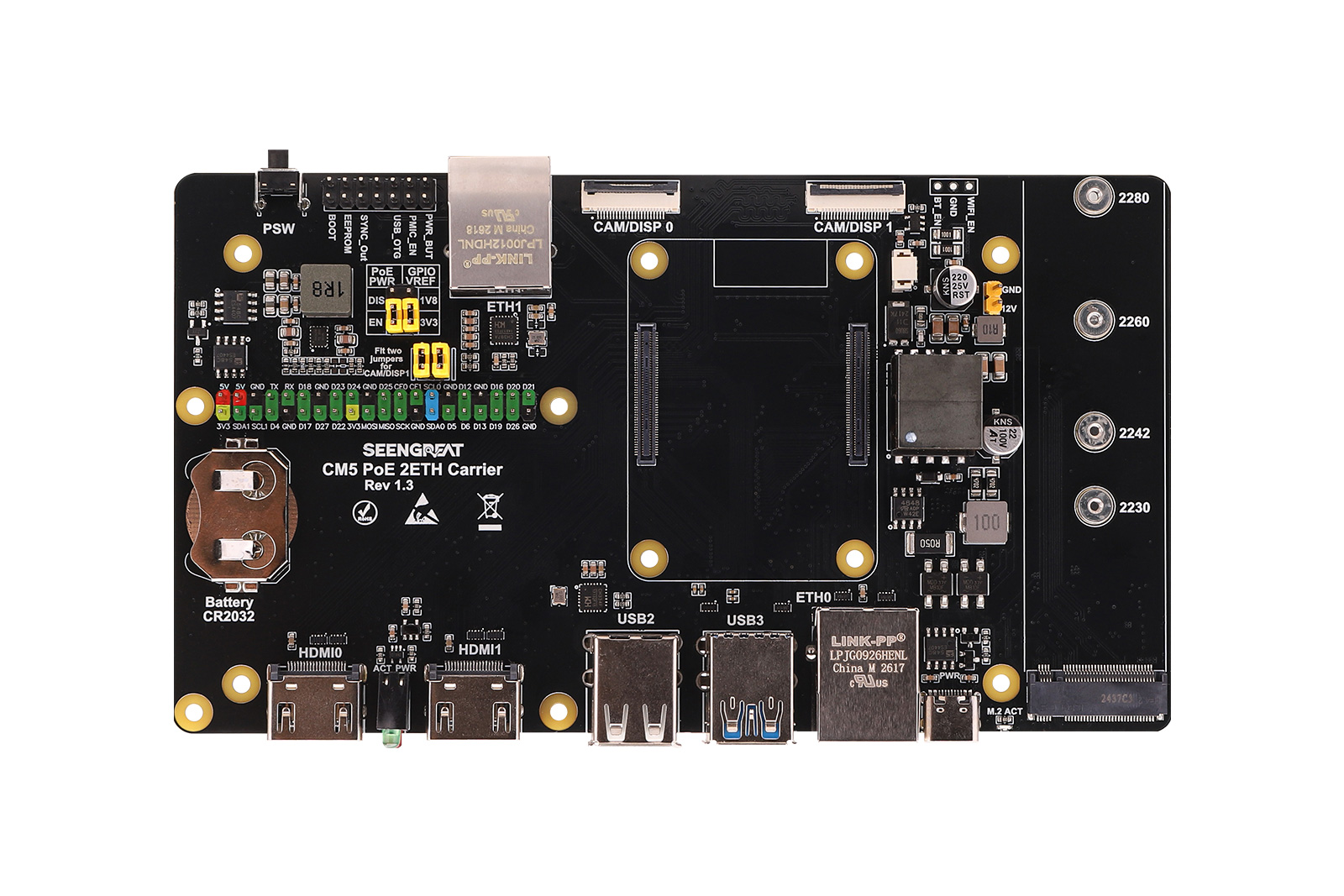CM5 PoE 2ETH Carrier – Dual Gigabit PoE Carrier Board for Raspberry Pi CM5