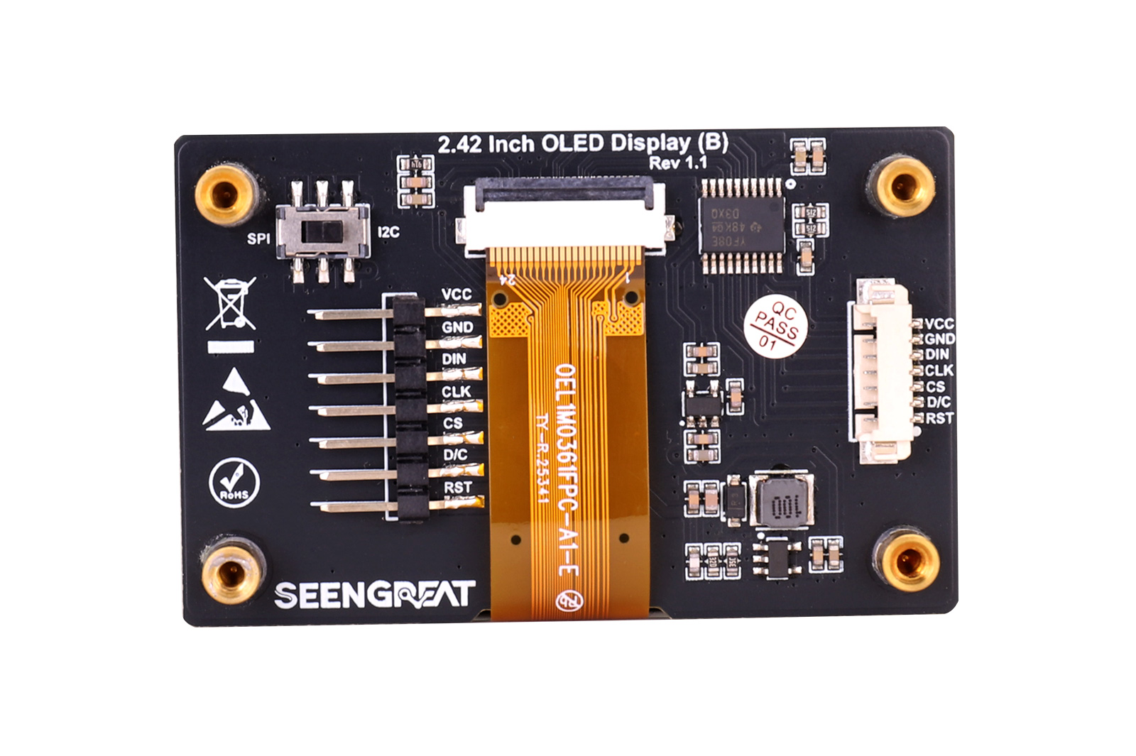 2.42inch OLED Display 128 x 64 Pixels Black and Yellow Supports SPI/ I2C Communication
