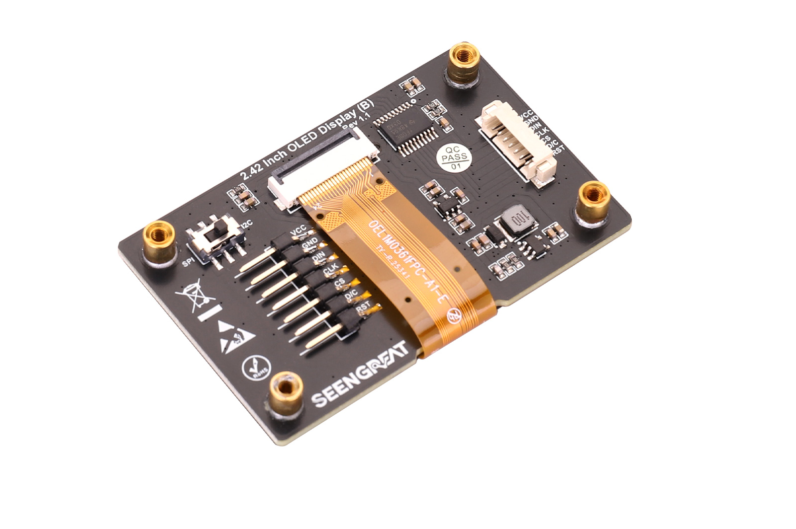 2.42 Inch OLED Display 128 x 64 Pixels Black and White Supports SPI/ I2C Communication