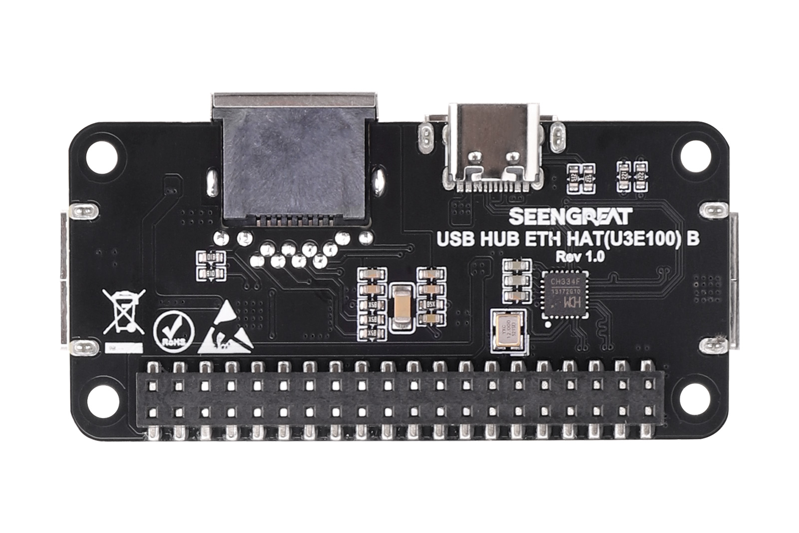 SEENGREAT USB HUB ETH HAT (U3E100) B for Raspberry Pi Zero, 3x USB 2.0 Ports + 10100M RJ45 Ethernet,