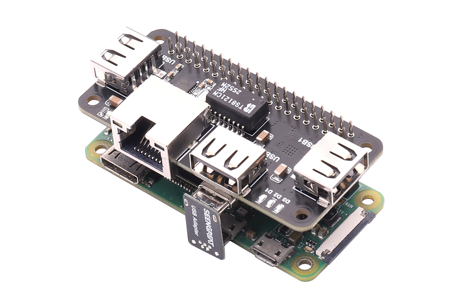 SEENGREAT USB HUB ETH HAT (U3E100) B for Raspberry Pi Zero, 3x USB 2.0 Ports + 10100M RJ45 Ethernet,