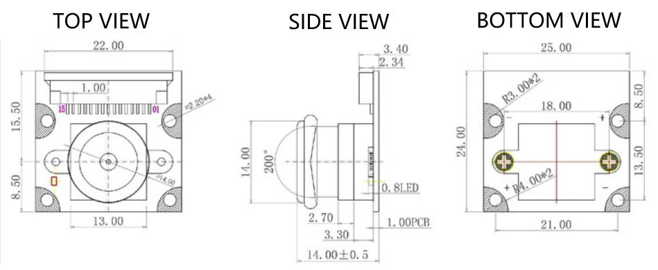 IMX219-C8M-200 Mainboard Dimension Diagram