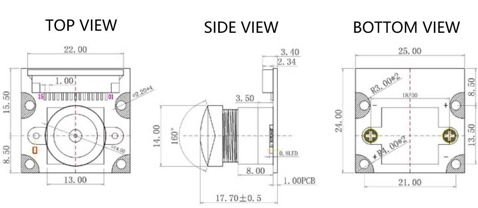 IMX219-C8M-160/IMX219-C8M-160-NV Mainboard Dimension Diagram