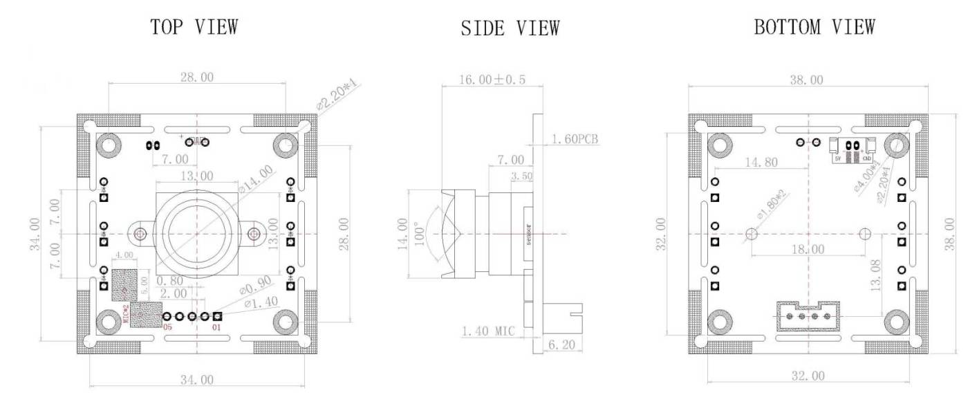 OV5693 U5M 100 Dimensions Diagram