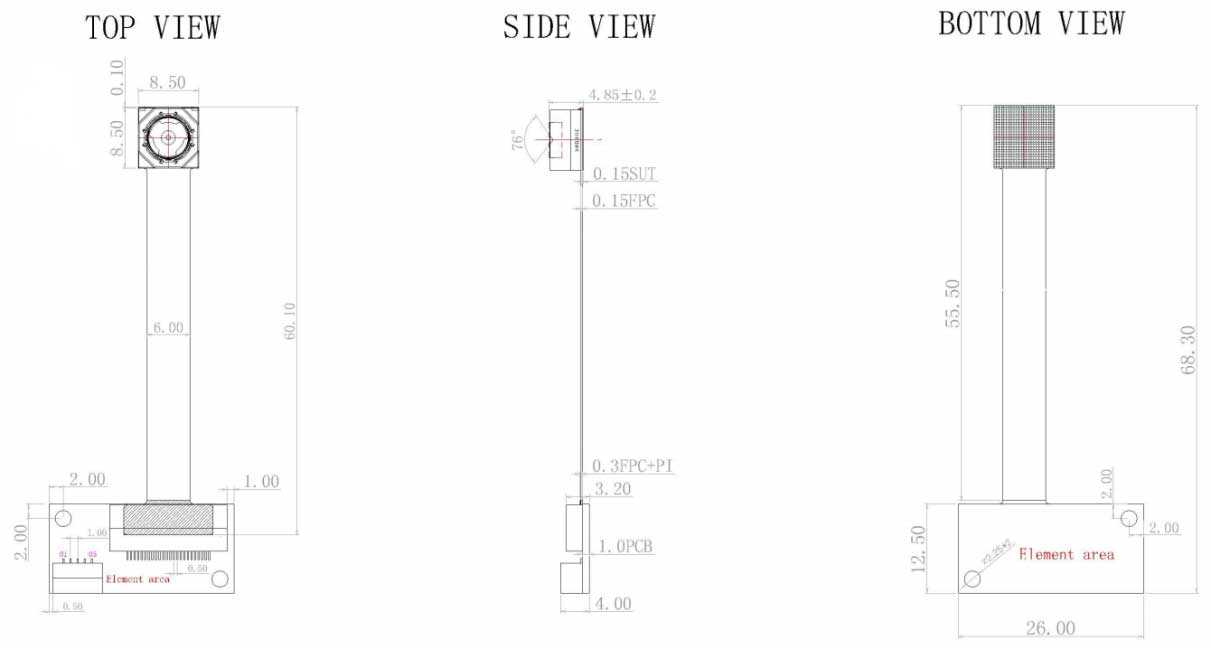 OV5693 U5M FPC 76 AF Dimension diagram