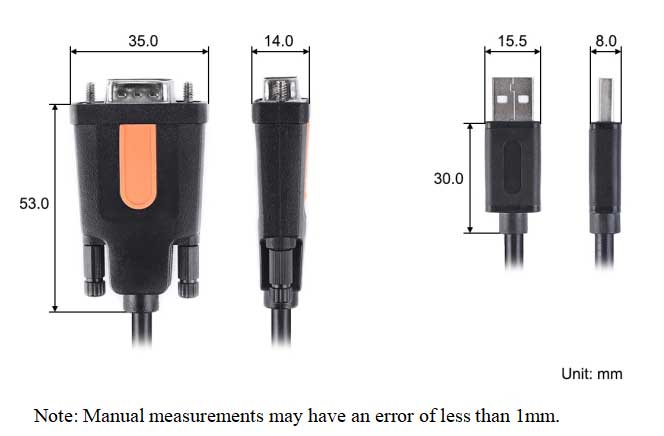 USB-To-RS232-Male Dimensional Diagram