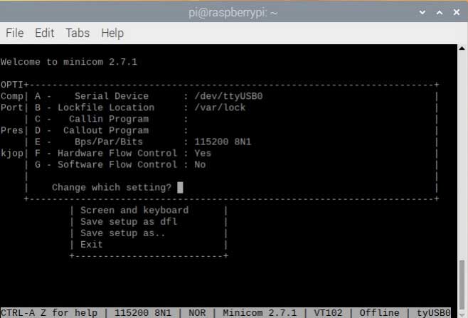 Minicom Configuration Window