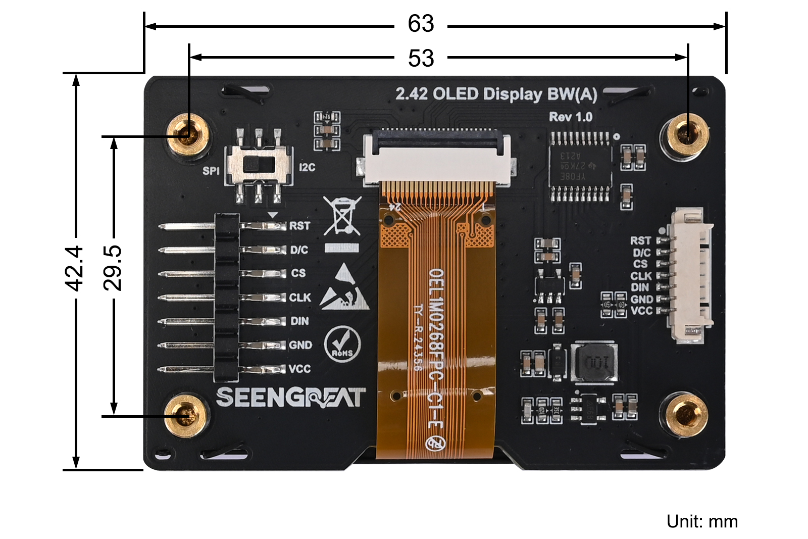 Figure1-3 2.42inch OLED Display size diagram